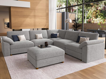 Oversized Sectional Modular Sofa, Comfty Deep Seat Couch