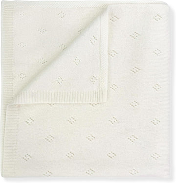 100% Cashmere Baby Blanket Pointelle Design 32" x 40" Cream