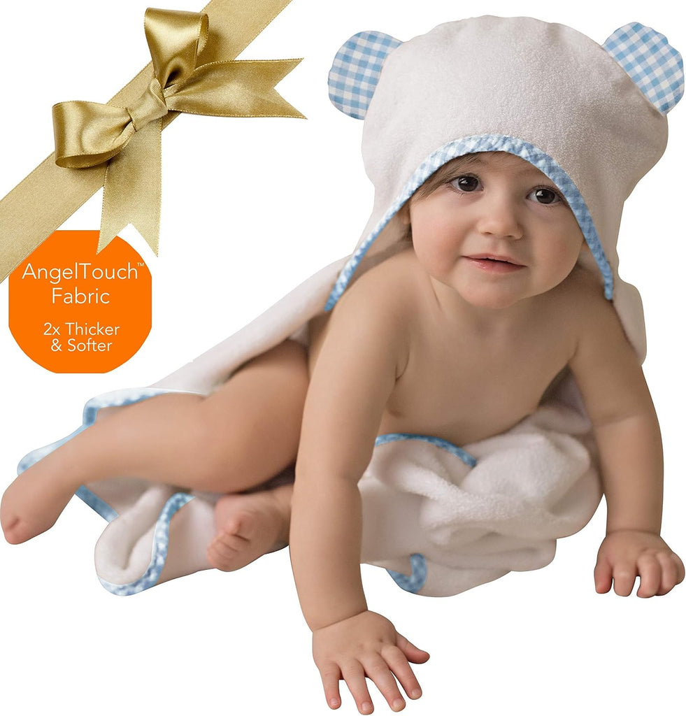 Premium Hooded Baby Towel + (6 Piece) Washcloth Gift Bundle - Organic Viscose Made from Bamboo Baby Towels - (Blue