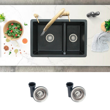 27.25 x 18.75 Inch Drop In or Undermount Kitchen Sink Double Bowl Workstation 9.5 Inches Deep Granite Composite