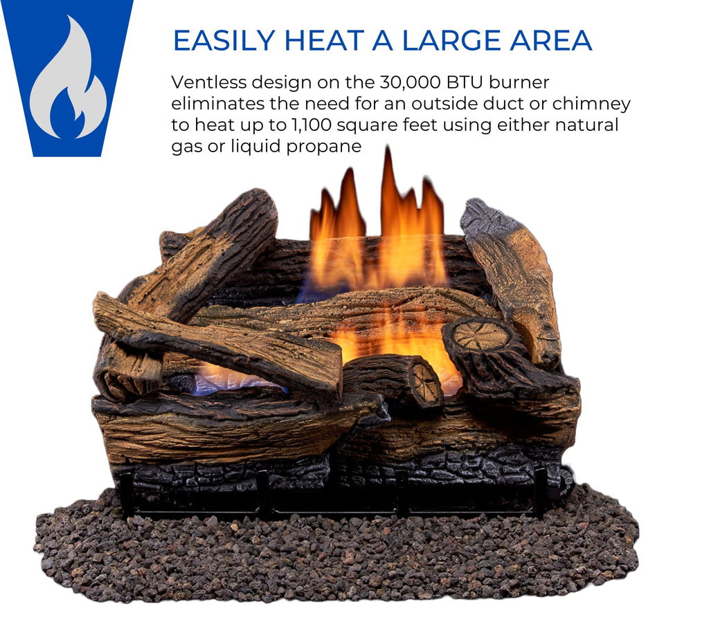 Ventless Natural Gas Gas Log Set - 18 in. Split Oak, 30, 000 BTU, T-Stat Control - Model#