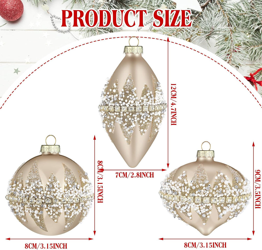 Champagne Christmas Glass Ball Ornament Xmas Tree Decoration - Set of 3