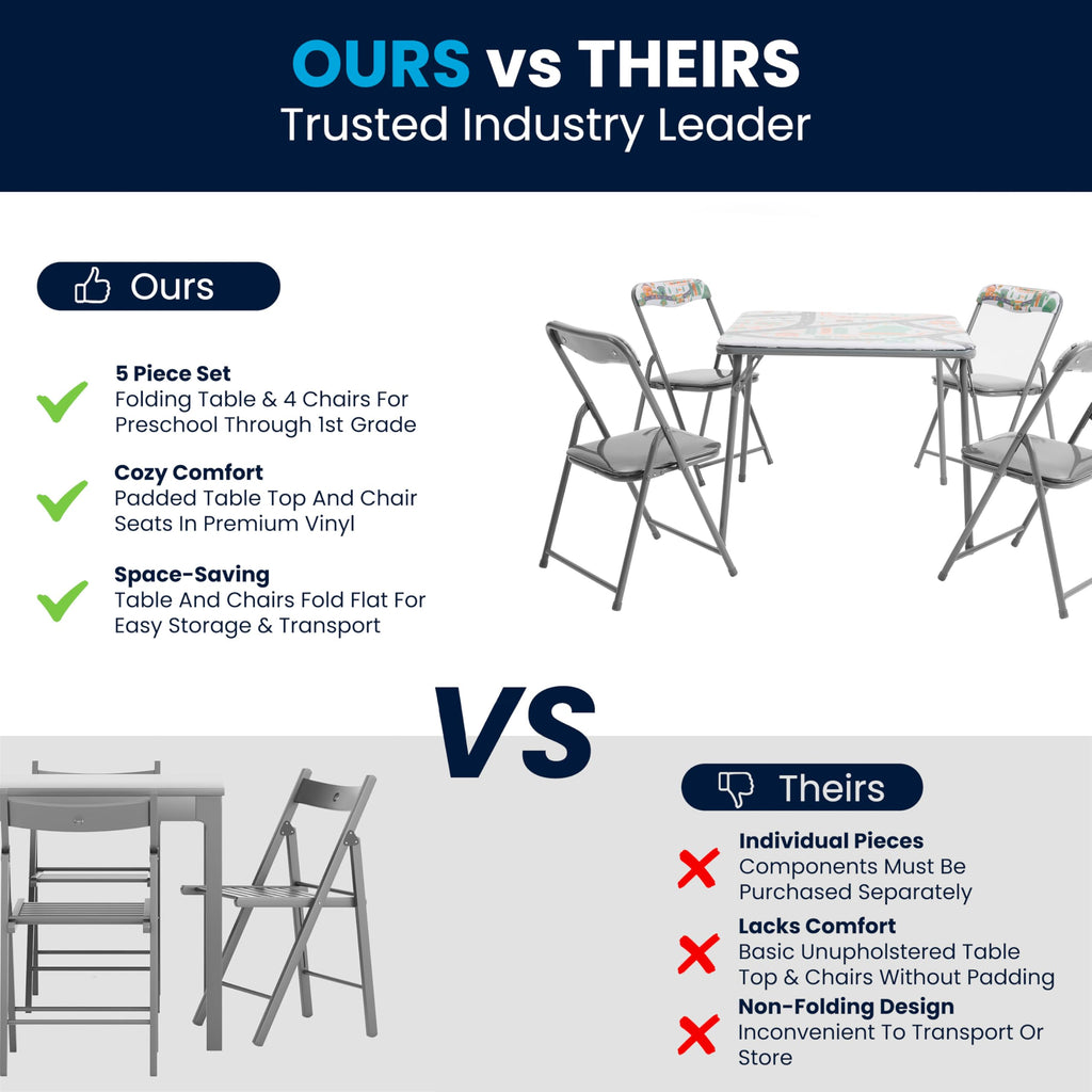 Mindy Kids 5-Piece Folding Table and Chair Set, Printed