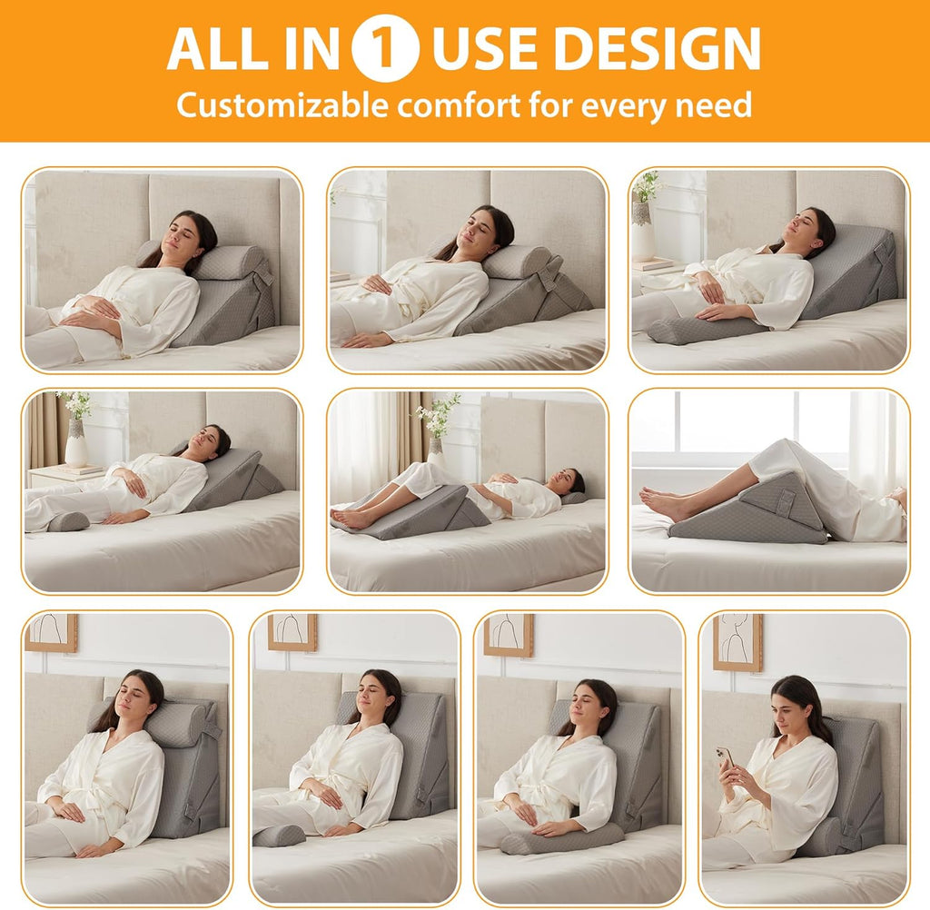 Wedge Pillow Set for After Surgery, 3PCS Adjustable 9&12 Inch Bed Wedge Pillow for Sleeping, Incline Pillow Wedge for - Set of 3