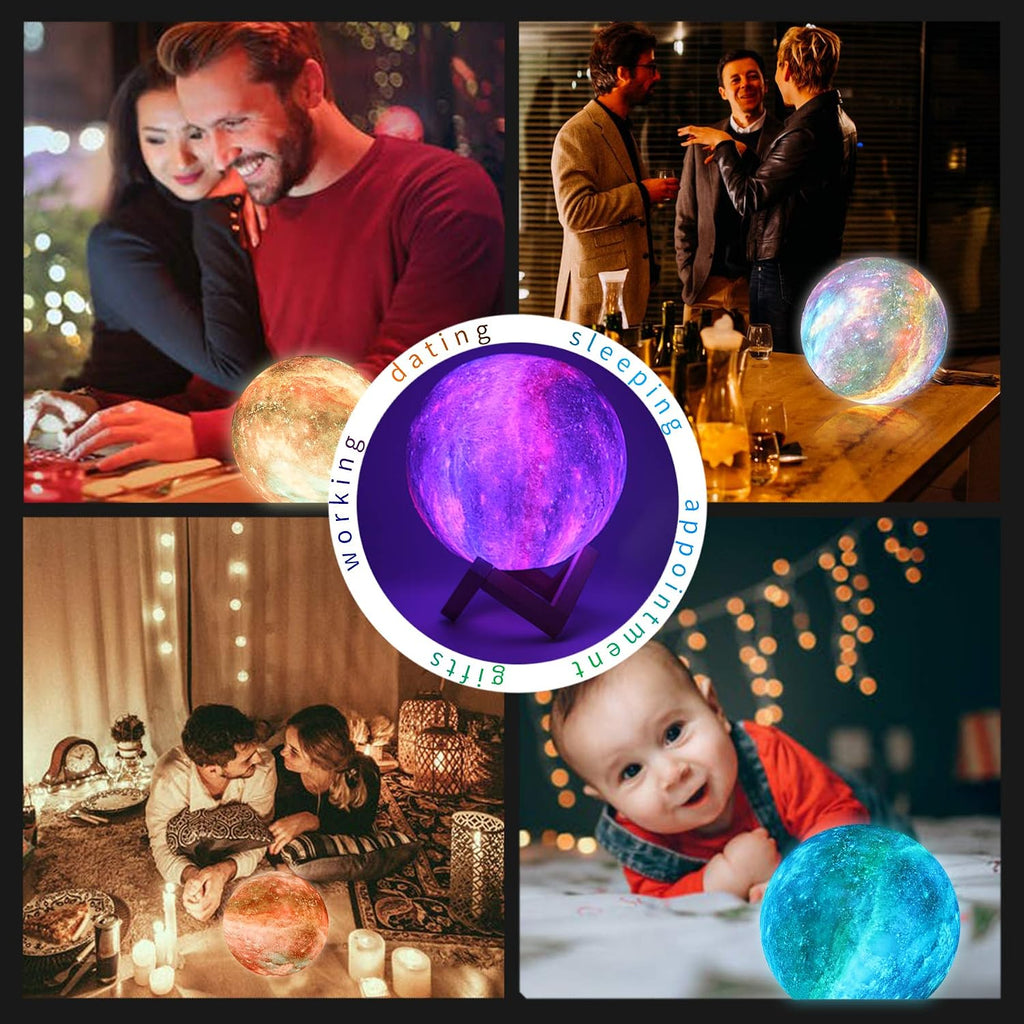 Moon Lamp Kids Night Light Galaxy Lamp - 16 Colors Moon Light with Wood Stand Remote & Touch Control USB Rechargeable