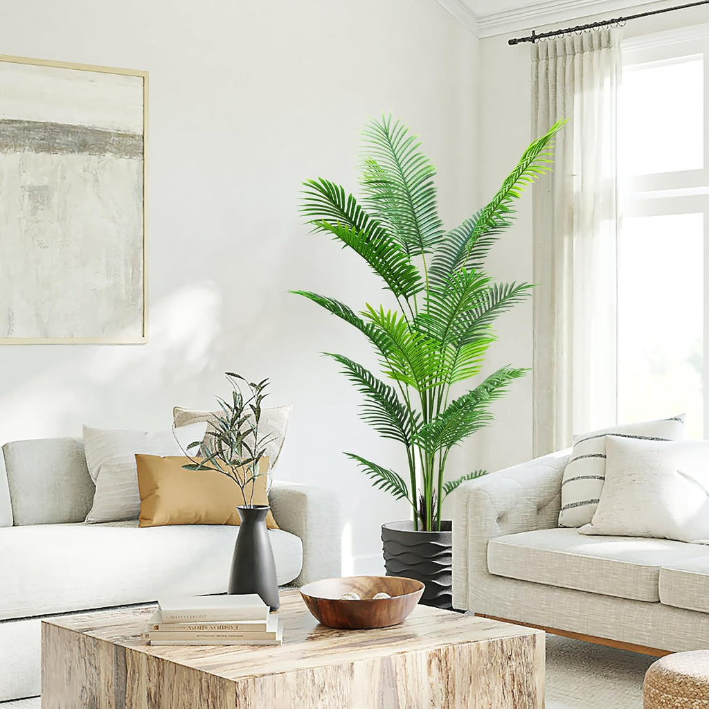 6FT Artificial Palm Tree,Faux Areca Palm Plant with Real Touch Leaves and Adjustable Branches,Fake Tropical Palm Tree