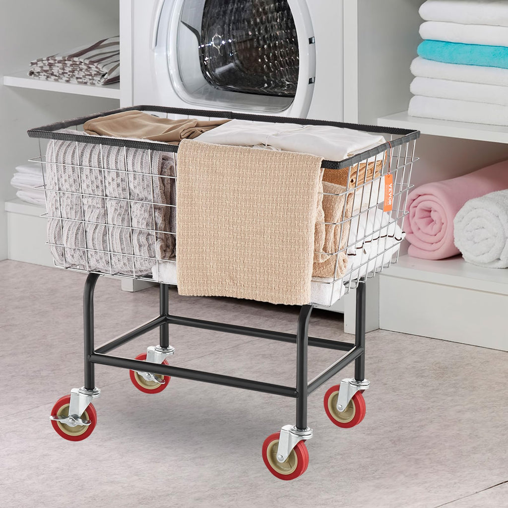 Wire Laundry Cart 2.8 Bushel Wire Laundry Basket with Wheels
