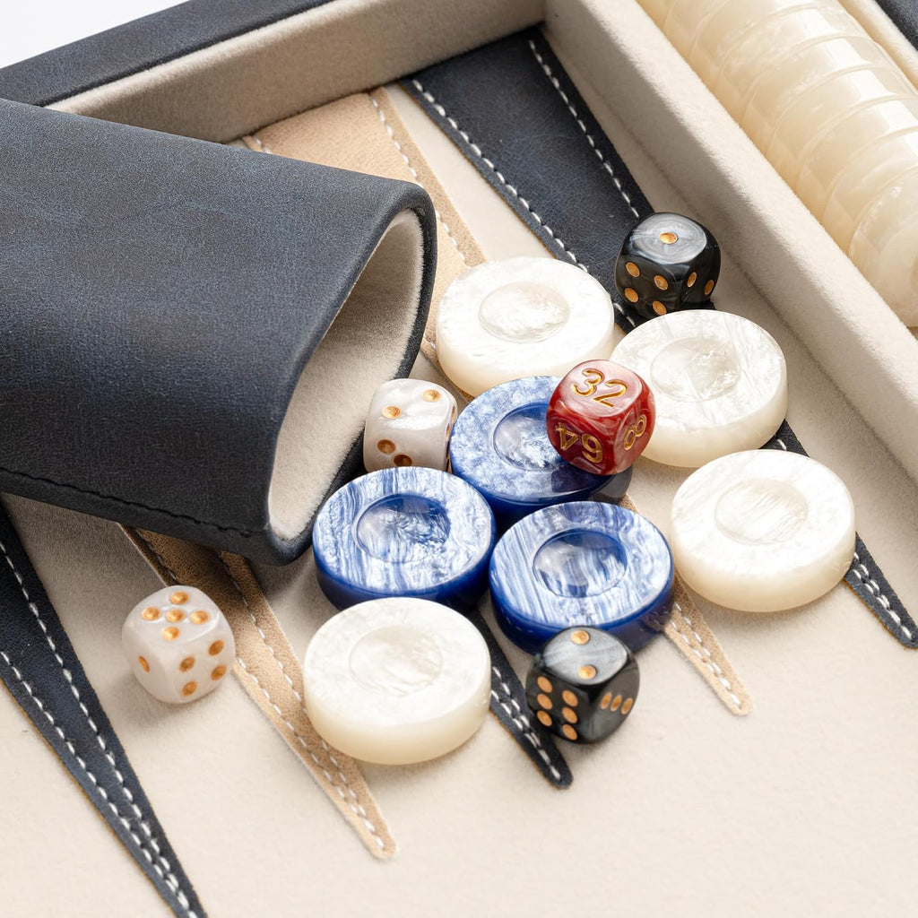 15inch Backgammon Sets for Adults, Classic Backgammon Board with Unique Checkers Dice, Faux Leather Exterior