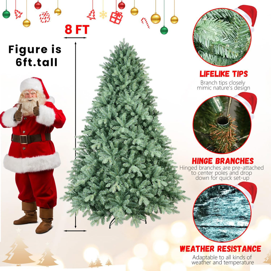 Blue Spruce Artificial Christmas Tree, Premium Xmas Tree w/ 3308 PE+PVC Mixed Branch Tips, Full Unlit Hinged