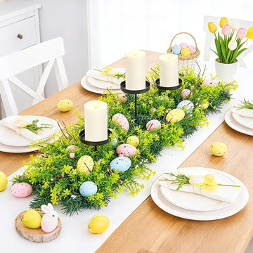 27.56" Easter Egg Candle Holder Centerpiece, Spring Table Decor with Metal Candle Cups Large Foldable Easter Candle