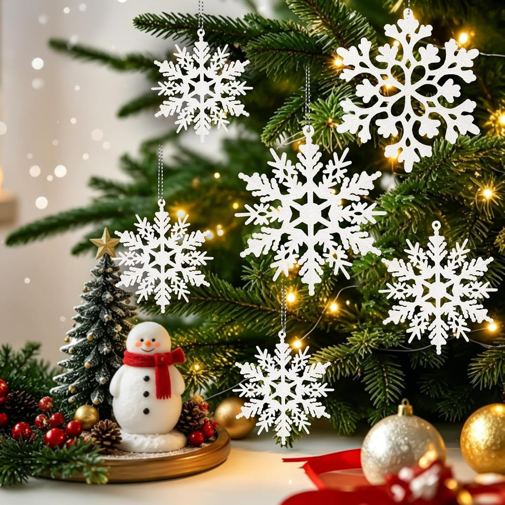 Glitter Snowflake Ornaments Decorations White - Set of 36