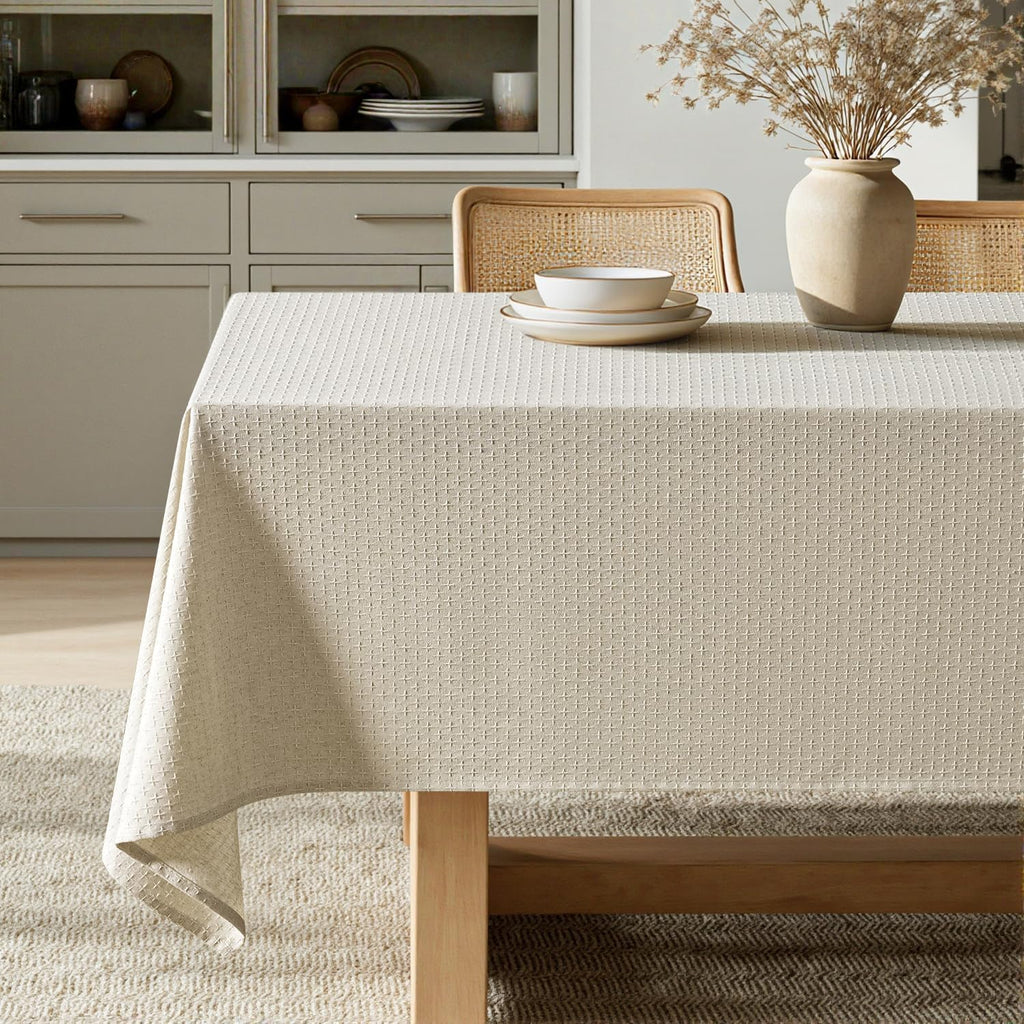 Natural Beige Linen Cotton Table Cloth Rectangle Tablecloth Spring Waterproof Spillproof Cross-Star 