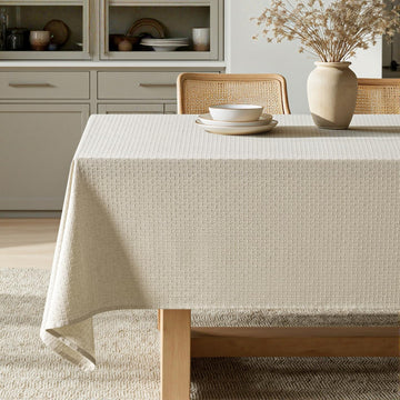 Natural Beige Linen Cotton Table Cloth Rectangle Tablecloth Spring Waterproof Spillproof Cross-Star 
