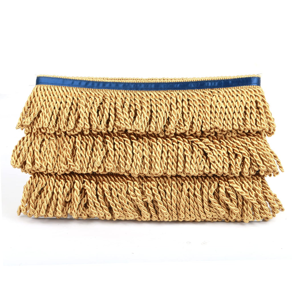 Bullion Fringe Trim 5 Yard x 2.5 Inches with Blue Ribbon