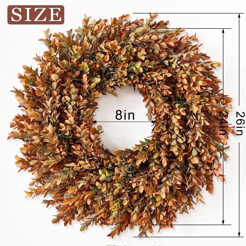 26" Artificial Fall Azalea Leaves Wreath for Front Door Decor(Orange-Green)