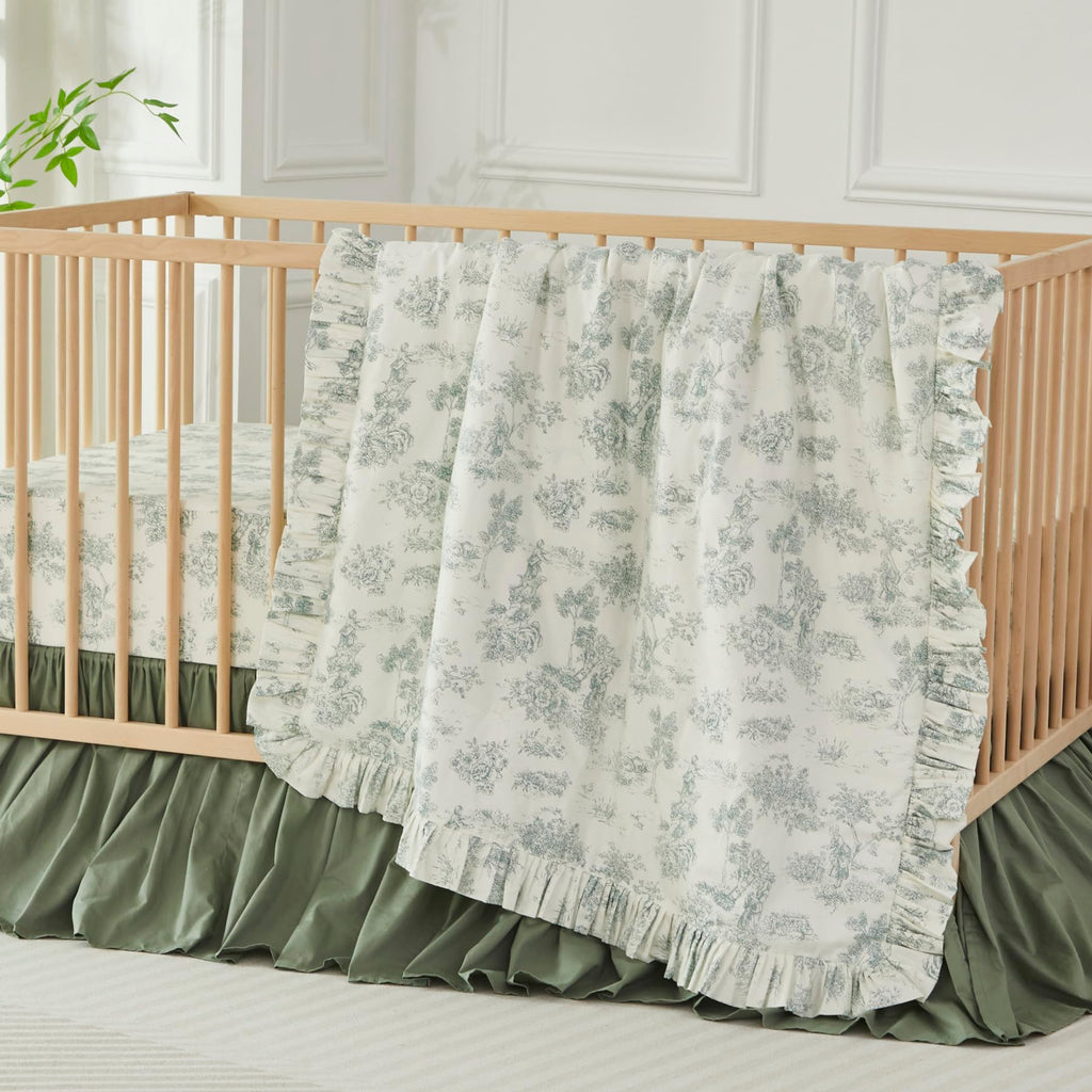 Crib Bed Skirt for Baby Girls Boys Gray Boho Bohemian Neutral Solid Cotton Toddler Bedskirt Farmhouse Chic Ruffle