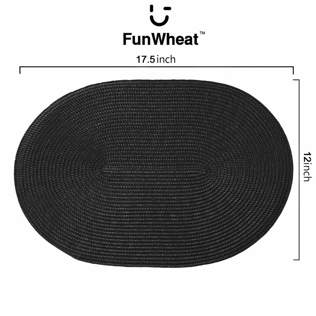 Oval Braided Placemats Set of 8 Flat Packed 12 x 17.5 Inch Black