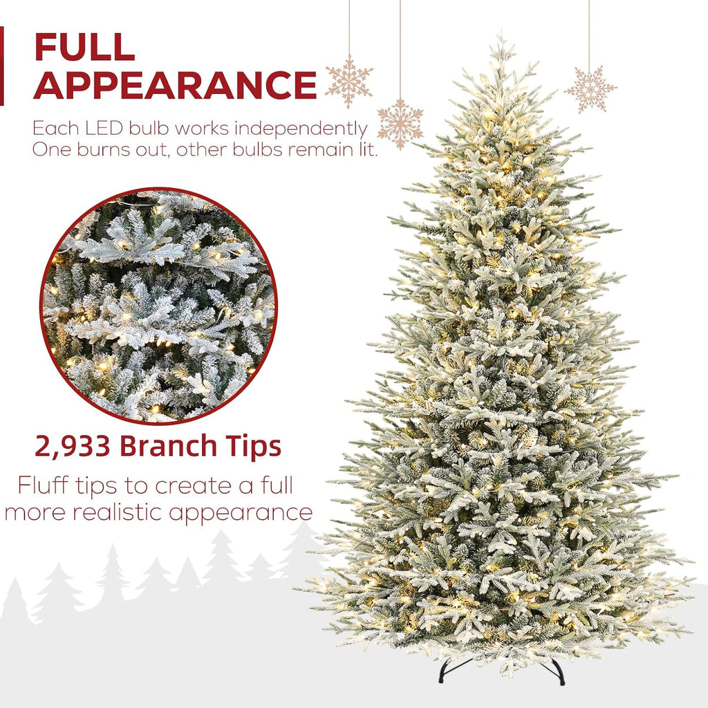 Prelit Flocked Christmas Tree with Realistic PE Foliage