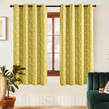 Yellow Curtains Blackout Curtain Grommet Luxury Whimsical Floral Patterned Waverly Mid Century - Set of 2