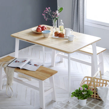 Canberra 47.2" Rectangular Wooden Dining Table/Mid Century Modern Malaysian Oak Kitchen Table (Natural-White) Table