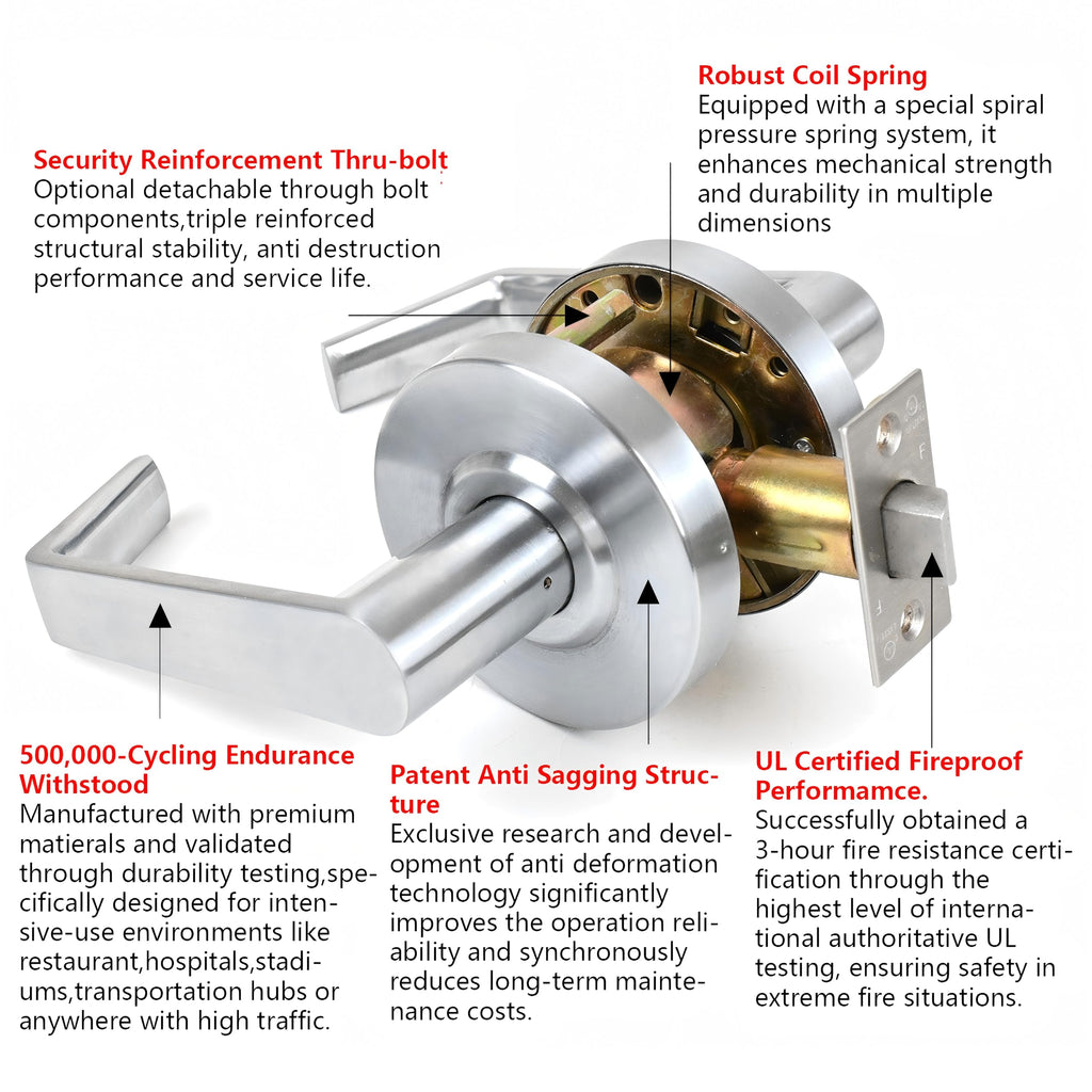 Passage Function Commercial Heavy Duty Cylindrical Handle Lock, Commercial Door Handle, Heavy-Duty Door Lock,ANSI