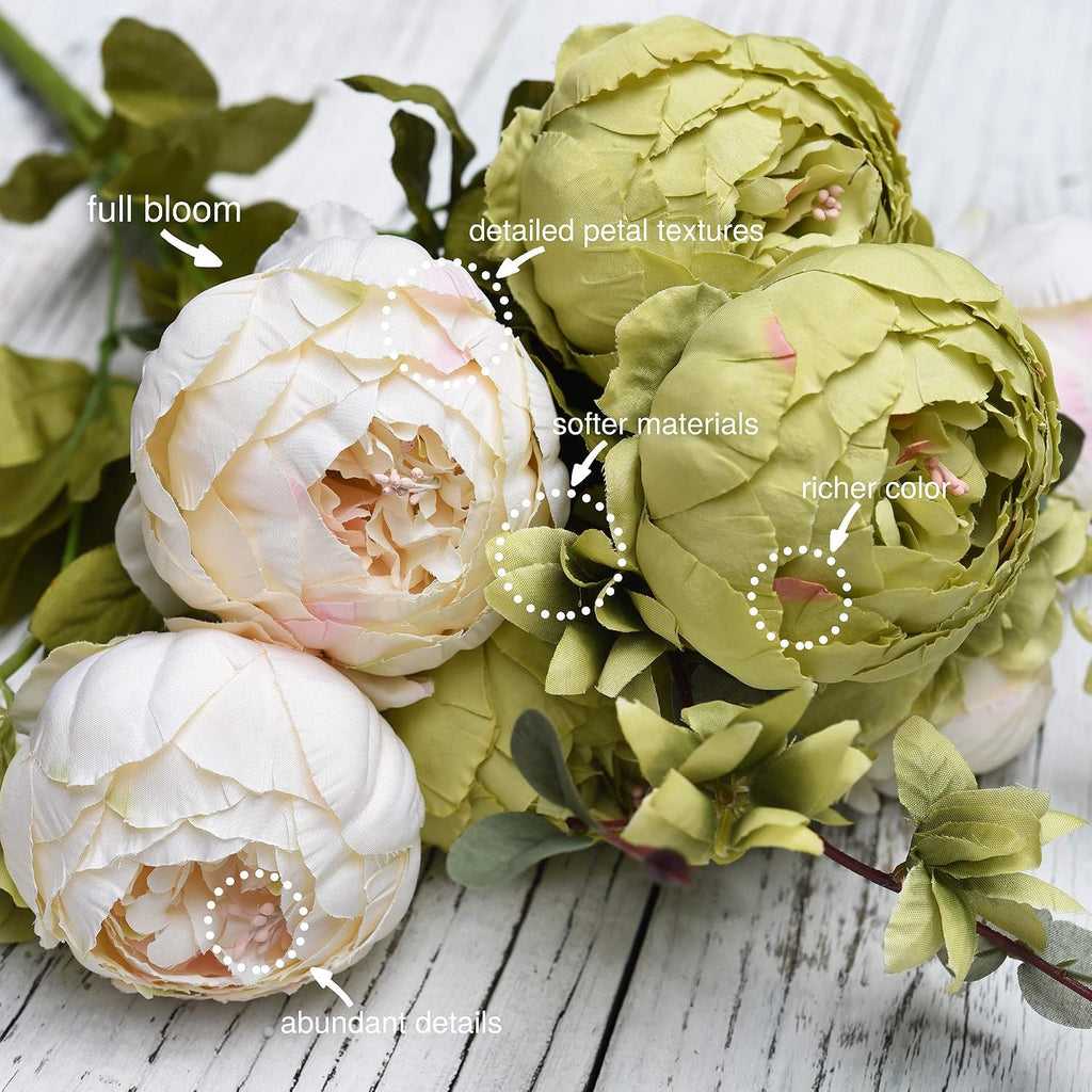 Rustic Brown, Beige & Green Artificial Peony - Set of 2