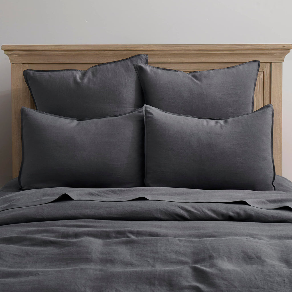 100% Linen Pillow Shams Euro Size Dark Grey Linen Pillow Case
