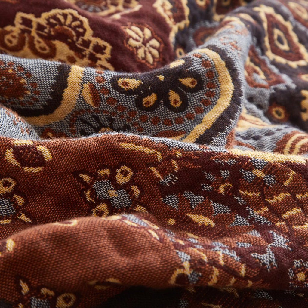 Boho Throw Blanket, 100% Cotton, Woven Paisley Pattern, 60"x80"