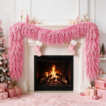 12FT Pink Christmas Cedar Garland, Realistic Artificial Garland, Soft Pastel Xmas Decorations Indoor Outdoor, Faux