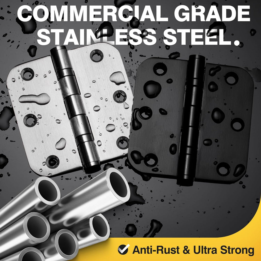 Ball Bearing Door Hinges, 3.5 Inches Heavy Duty Stainless Steel Door Hinges, 5/8'' Radius Corner Hinges