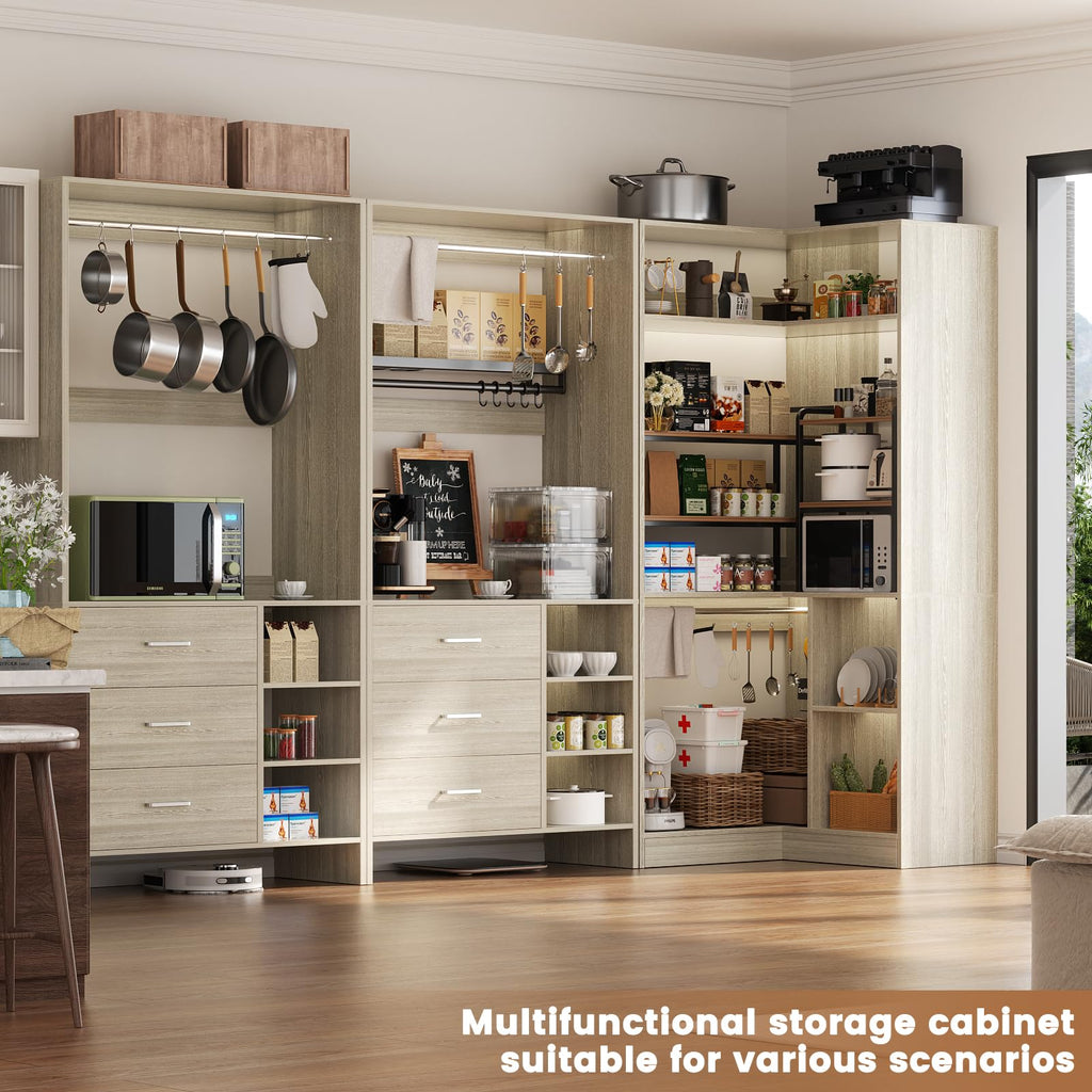 Closet System with 6 Drawers, 4 Hanging Rods & Corner Tower, Corner Closet System with Hanging,92.6" L-Shaped Walk-In