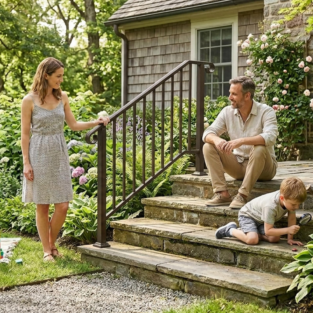 Handrails for Outdoor Steps, Stair Handrail Fits 1 to 5 Steps, Wrought Iron Hand Rail Stair Railing Kit for