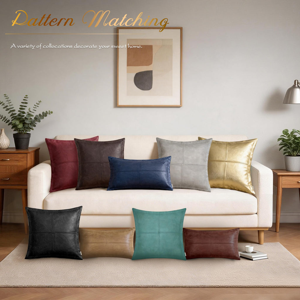 Piped Faux Leather Throw Pillow Cover 12x20 Inches, Brown, 1 PC