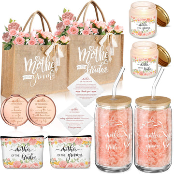 2 Sets Mother of Bride Groom Gift Glass Cup Tote Bag, Flower