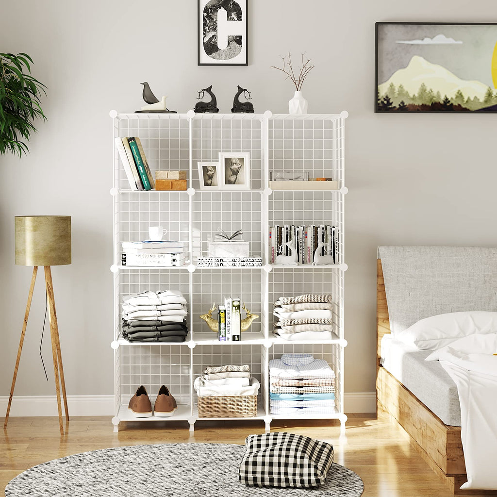 Wire Cube Storage, Closet Organizer, 12 Cube Storage Shelf, White