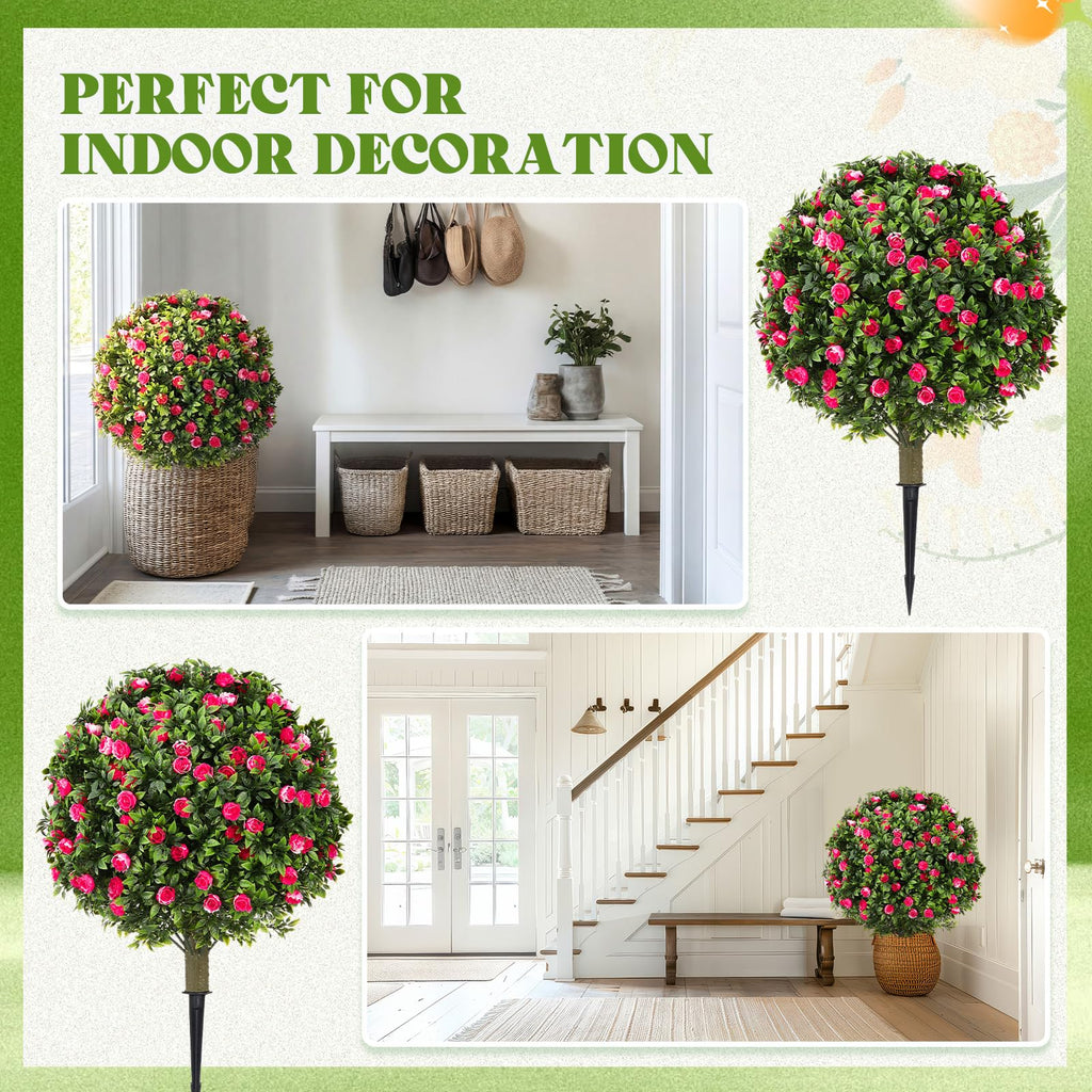 4 Pack 24 Inch Artificial Topiary Trees Outdoor, Blush