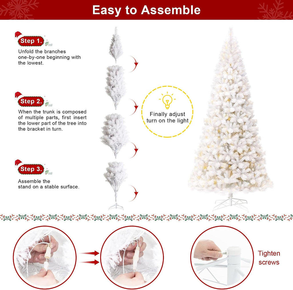 Pre-Lit White Pine Full-Size Artificial Christmas Tree with 800 Warm White Lights, Three Function, Aspen