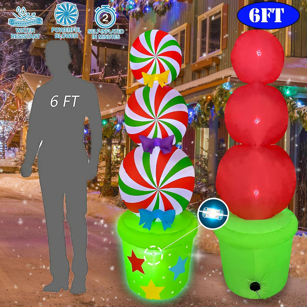 6FT Christmas Inflatables Candy Yard Sign LED Lighted Christmas Inflatable Outdoor Decoration for Garden Home Lawn