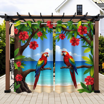 Tropical Scenery Theme Waterproof Outdoor Curtains ,Parrot Pattern,Waterproof,Privacy,Grommet Curtains