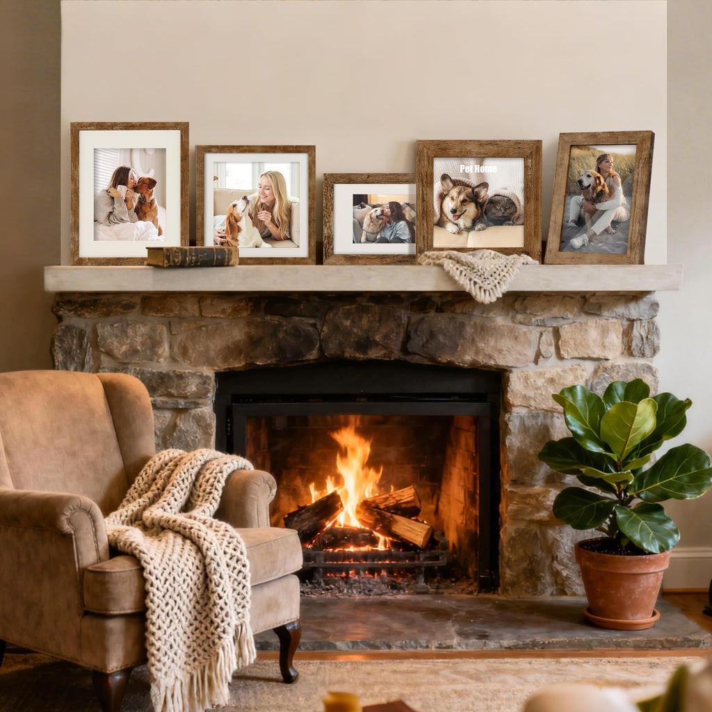 8x12 Picture Frames with 6x8 Mat Set of 2, Rustic Brown