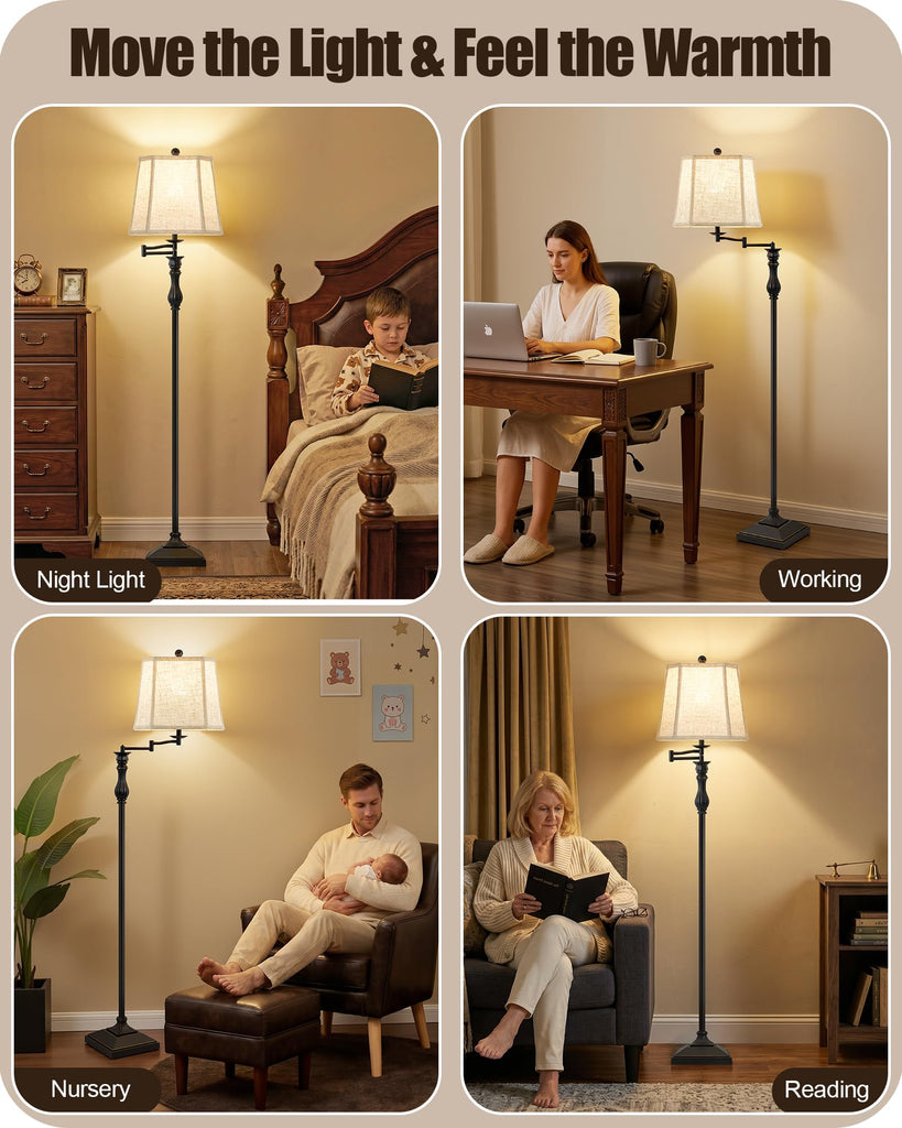 62" Black Floor Lamp with 350° Adjustable Swing Arm