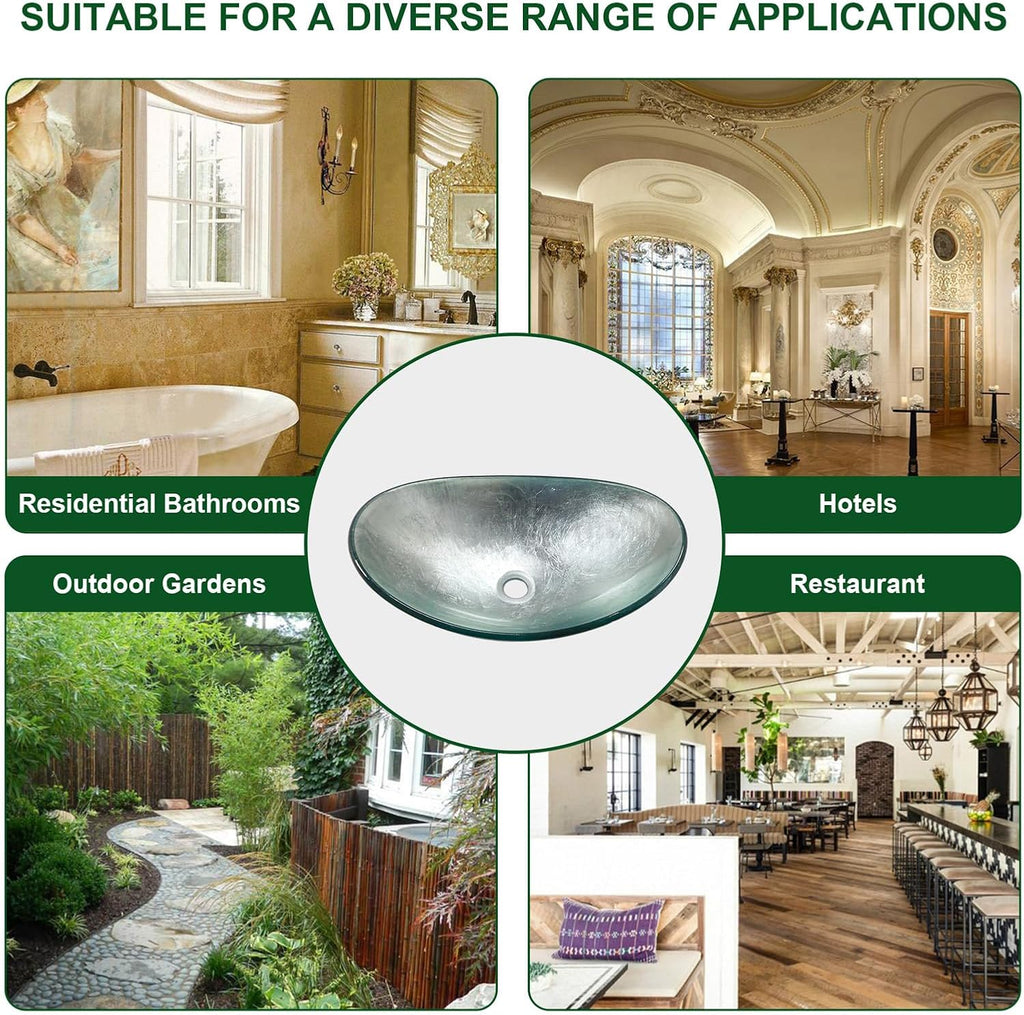 Bathroom Vessel Sink Modern Artistic Tempered Glass Basin Countertop Bowl Sink for Lavatory Vanity Cabinet