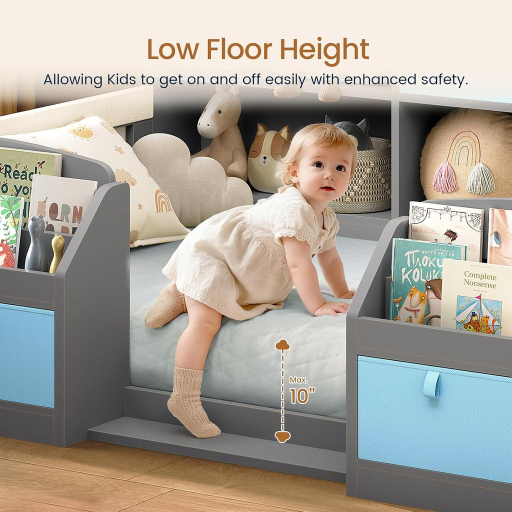 Floor Montessori Wooden Bed Frame for Toddlers, Grey