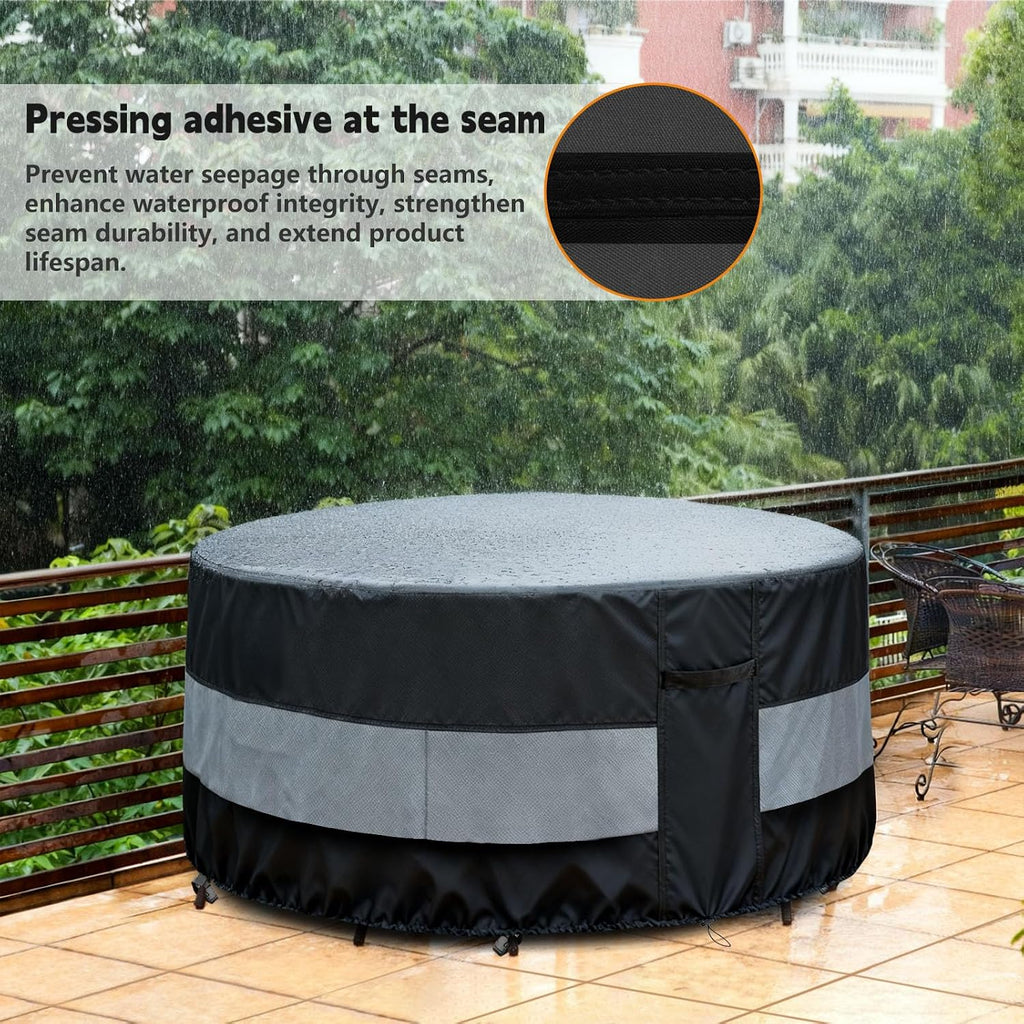 Round Patio Bar Height Table and Chair Cover Black Grey 73 x 43 Inch | Waterproof Up to 10000pa Outdoor Round