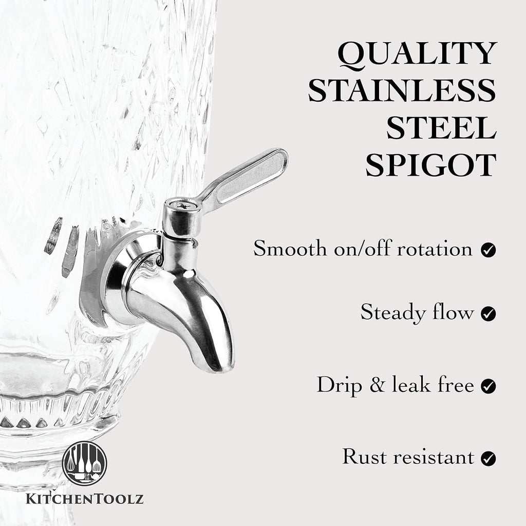 2 Liter with Stainless Steel Spigot on Glass Pedestal, Decorative Mason Drink Dispenser for BBQ, Picnic, Pool Party