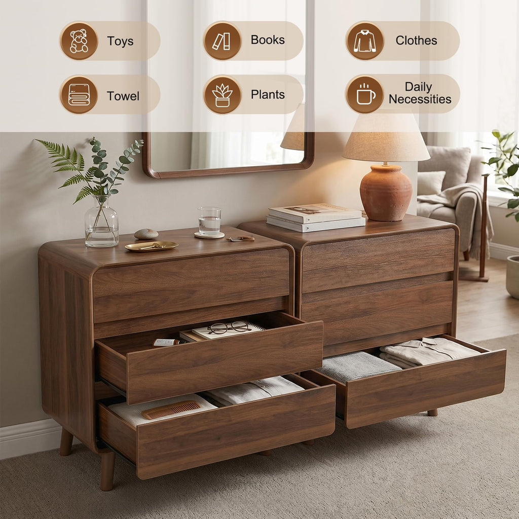 3 Drawer Dresser, Mid Century Modern Chest of Drawers, Curved Dresser with Storage Drawer, Wooden Bedroom Furniture