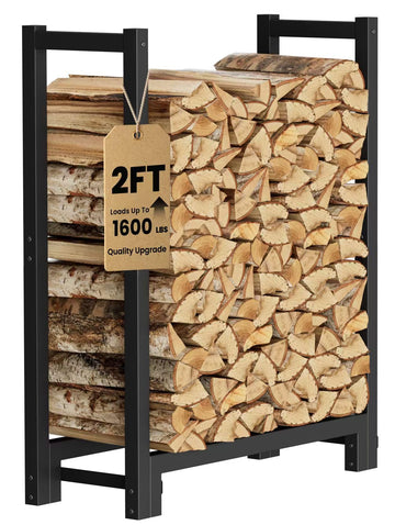 2FT Firewood Rack Outdoor Indoor, Upgraded Heavy Duty Fire Wood Stacker Stand, 1/8 Cord Capacity Raised Log Holder Up