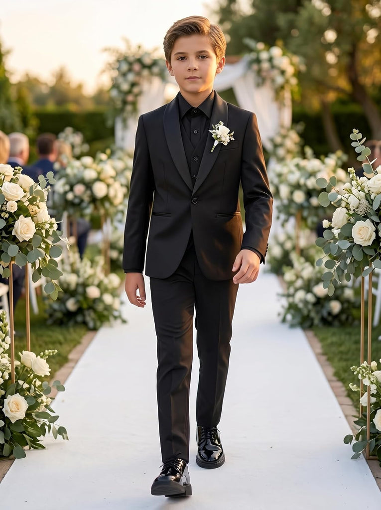 Boys Tuxedo Formal Suits 3 Piece,Shawl Lapel Jacket Vest and Pants
