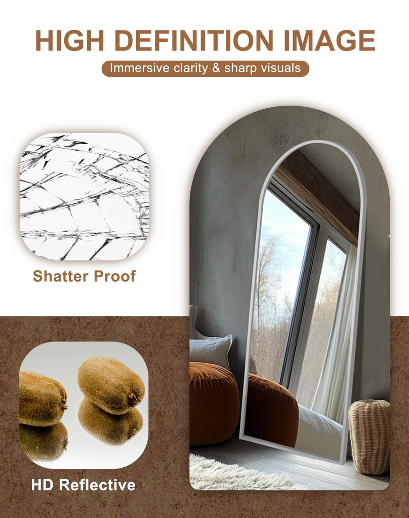 Arched Full Length Mirror with Stand, 69x24 Silver Floor Mirror