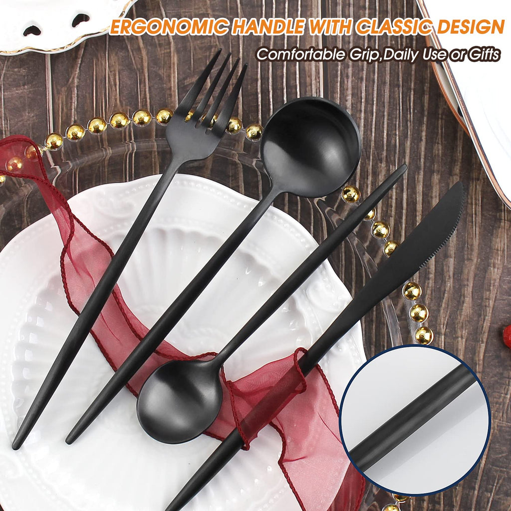 Matte Black Silverware Set, 20 Piece Stainless Steel Flatware Set, Service for 4, Satin Finish Tableware, Cutlery